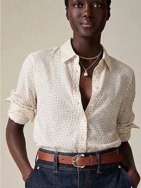 Rachel Zoe 100% linen Swiss Dot Button Down shirt | L